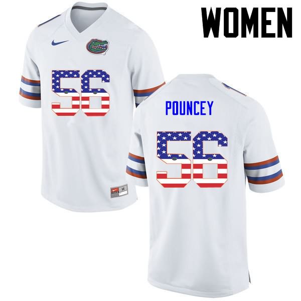 NCAA Florida Gators Maurkice Pouncey Women's #56 USA Flag Fashion Nike White Stitched Authentic College Football Jersey YSQ5664ON